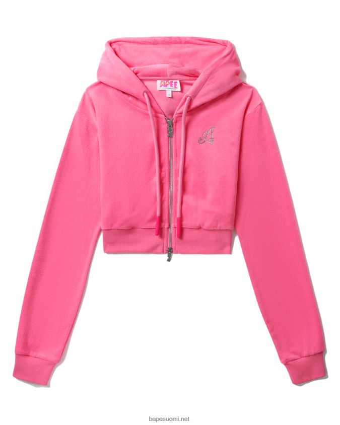 vaaleanpunainen naiset A Bathing Ape pyyhkeen vetoketjullinen crop huppari 8HT2D8844