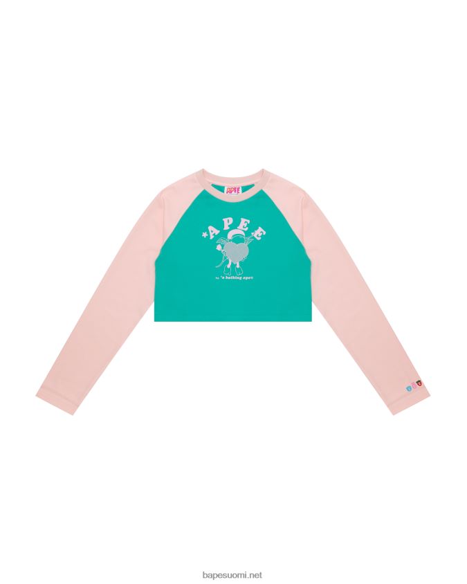 vaaleanpunainen naiset A Bathing Ape graafinen pitkähihainen raglan-t-paita 8HT2D81053