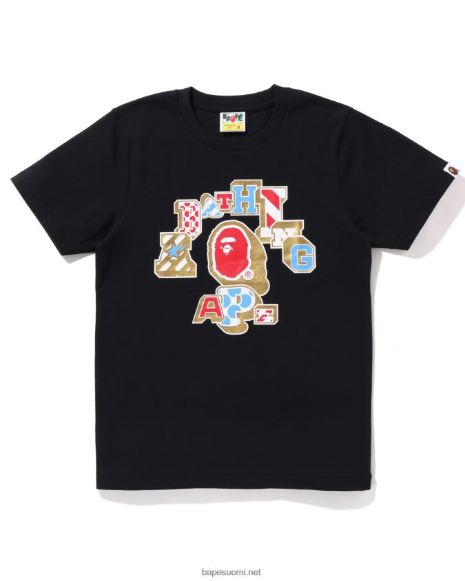 musta naiset A Bathing Ape sekoitus paikkattu college-t-paita 8HT2D81008