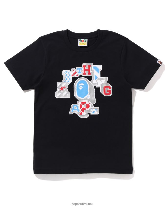 musta naiset A Bathing Ape sekoitus paikkattu college-t-paita 8HT2D81009