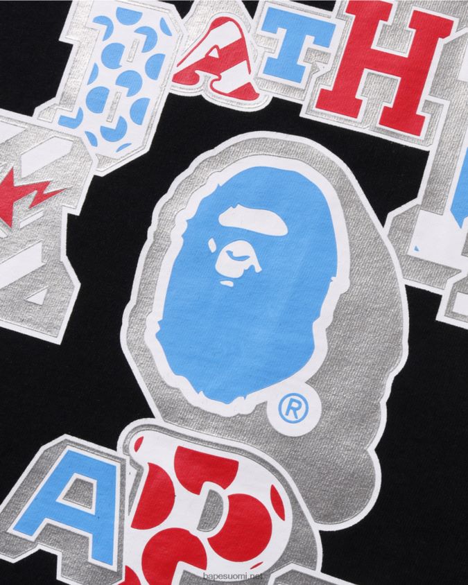 musta naiset A Bathing Ape sekoitus paikkattu college-t-paita 8HT2D81009