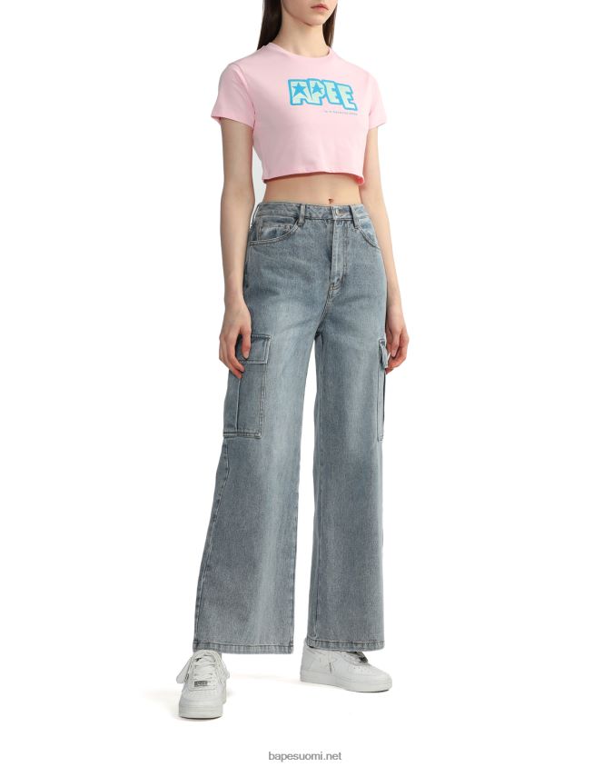 vaaleanpunainen naiset A Bathing Ape logopainattu crop T-paita 8HT2D8798