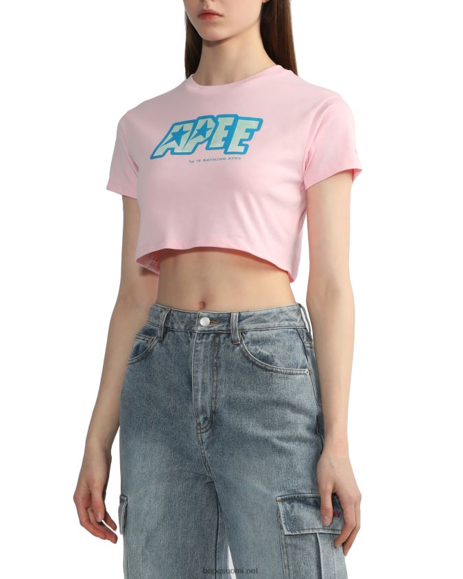 vaaleanpunainen naiset A Bathing Ape logopainattu crop T-paita 8HT2D8798