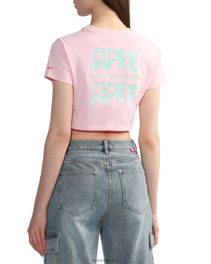vaaleanpunainen naiset A Bathing Ape logopainattu crop T-paita 8HT2D8798