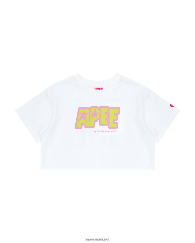 valkaistu valkoinen naiset A Bathing Ape kaksoislogolla rajattu t-paita 8HT2D8956
