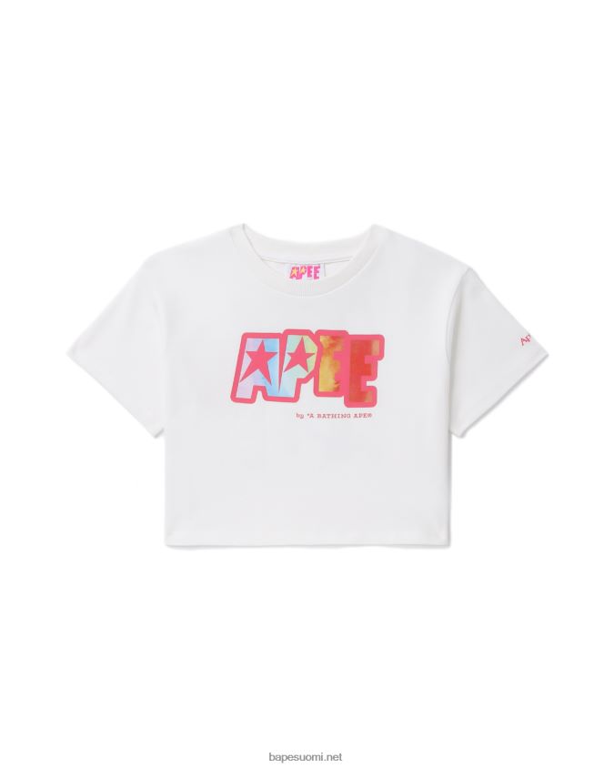 valkoinen naiset A Bathing Ape logopainattu crop T-paita 8HT2D8799