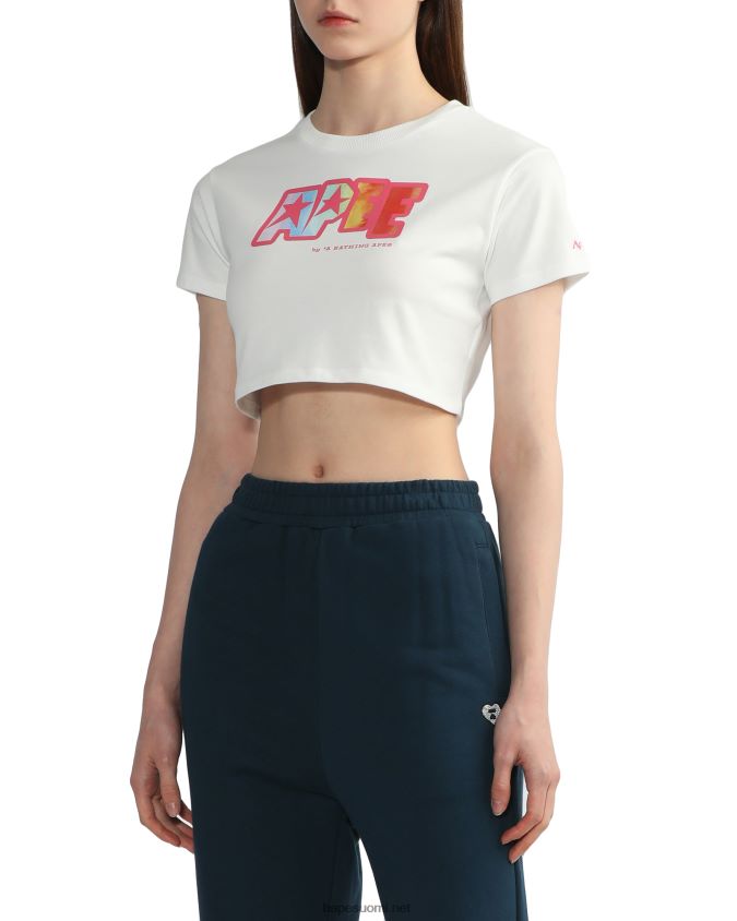 valkoinen naiset A Bathing Ape logopainattu crop T-paita 8HT2D8799