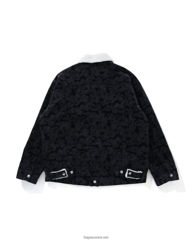 laivastonsininen naiset A Bathing Ape kiinteä camo vakosametti boa ylisuuri takki 8HT2D81027