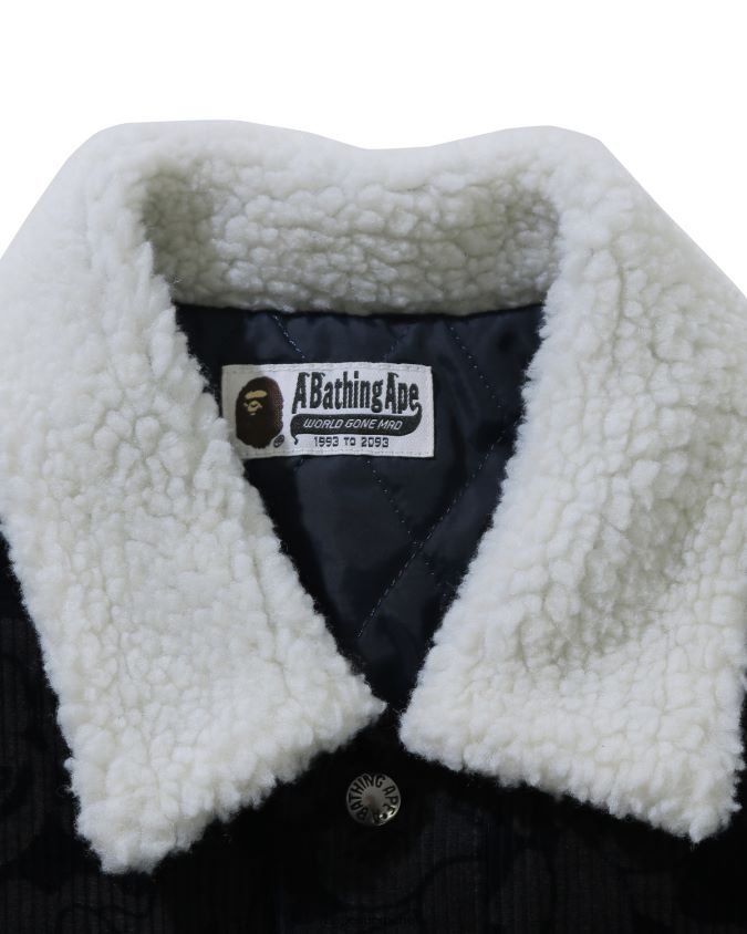 laivastonsininen naiset A Bathing Ape kiinteä camo vakosametti boa ylisuuri takki 8HT2D81027