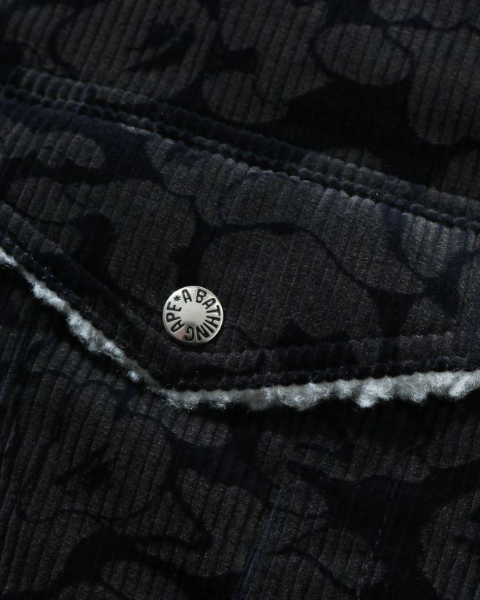 laivastonsininen naiset A Bathing Ape kiinteä camo vakosametti boa ylisuuri takki 8HT2D81027