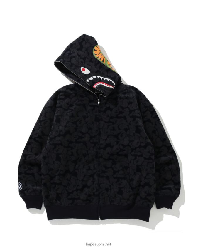 laivastonsininen naiset A Bathing Ape kiinteä camo vakosamettihai täysvetoketjullinen hupullinen takki 8HT2D81025