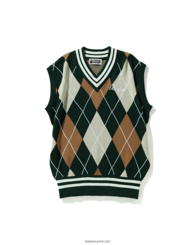armeijan vihreä naiset A Bathing Ape kirjonta argyle neulottu liivi 8HT2D81006